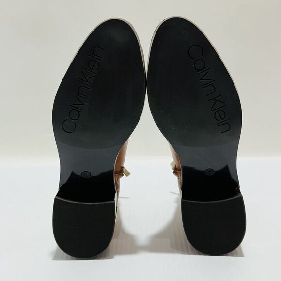 Calvin Klein Dwayne Women's US 7M Bootie Brown Leather Ankle Zip Block Heel NWOB - Picture 10 of 13